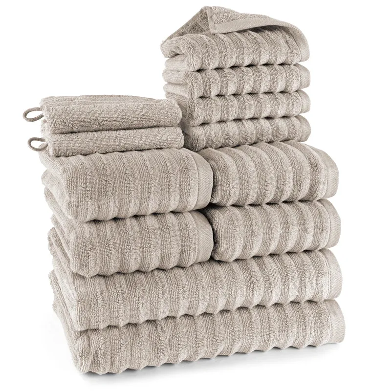 Handtuch Sets "Waves" - Taupe - 2x16x21 + 4x30x50 + 4x50x100 + 2x70x140 cm