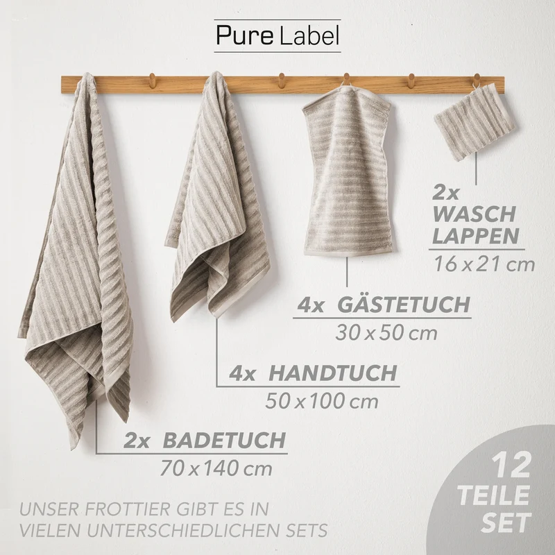 Handtuch Sets "Waves" - Taupe - 2x16x21 + 4x30x50 + 4x50x100 + 2x70x140 cm
