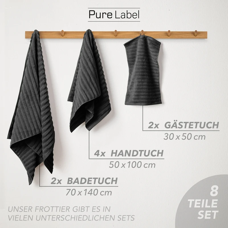 Handtuch Sets "Waves" - Schwarz - 2x30x50 + 2x50x100 + 2x70x140 cm