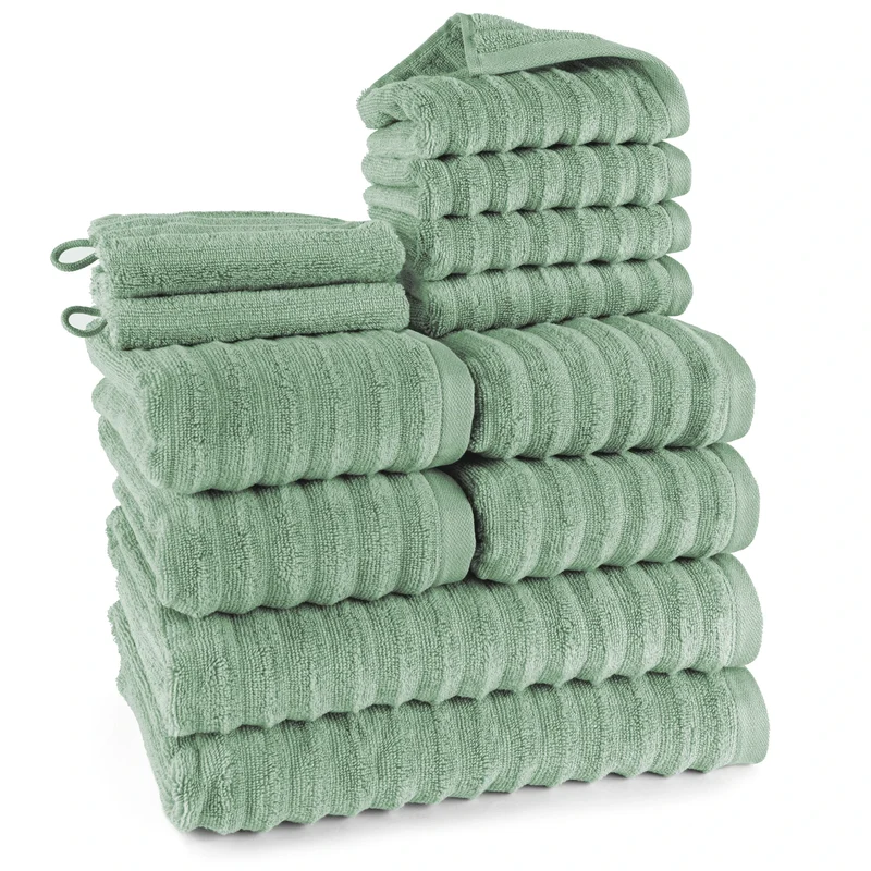 Handtuch Sets "Waves" - Salbeigrün - 2x16x21 + 4x30x50 + 4x50x100 + 2x70x140 cm