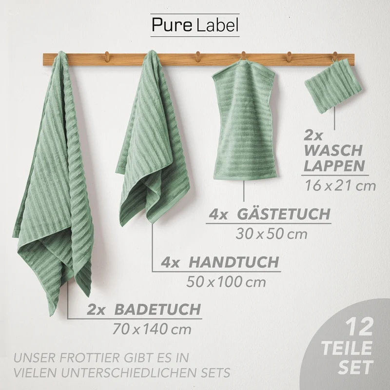 Handtuch Sets "Waves" - Salbeigrün - 2x16x21 + 4x30x50 + 4x50x100 + 2x70x140 cm