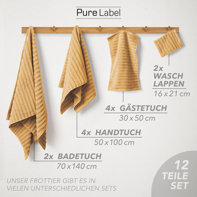 Handtuch Sets "Waves" - Safran - 2x16x21 + 4x30x50 + 4x50x100 + 2x70x140 cm