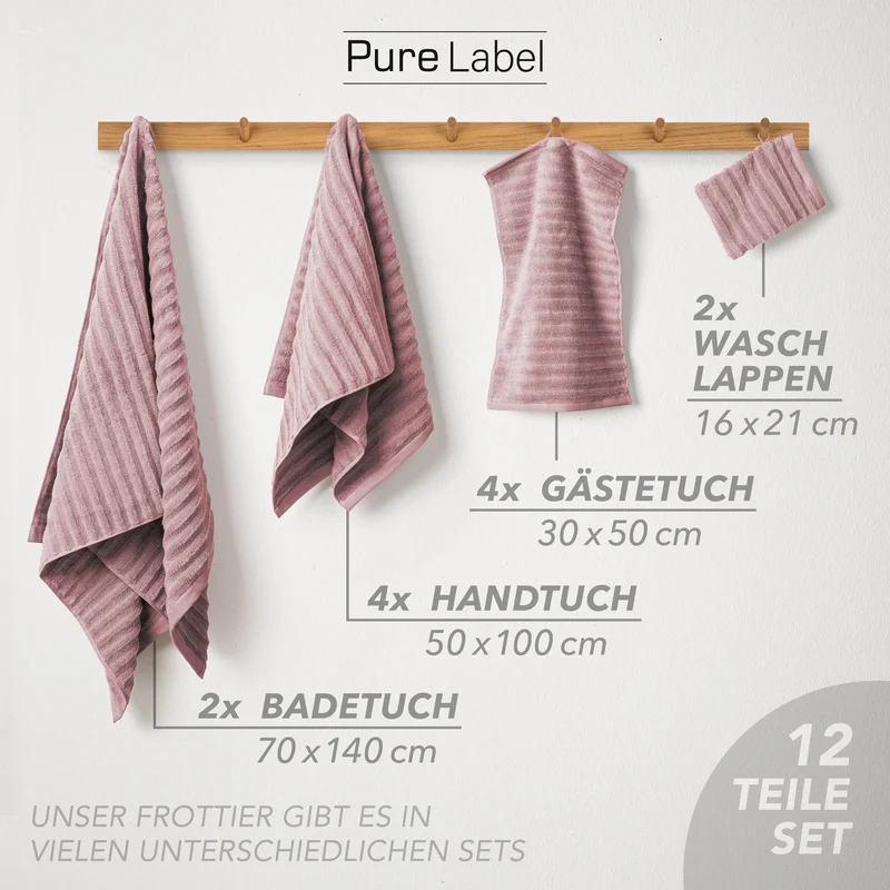 Handtuch Sets "Waves" - Mauve - 2x16x21 + 4x30x50 + 4x50x100 + 2x70x140 cm