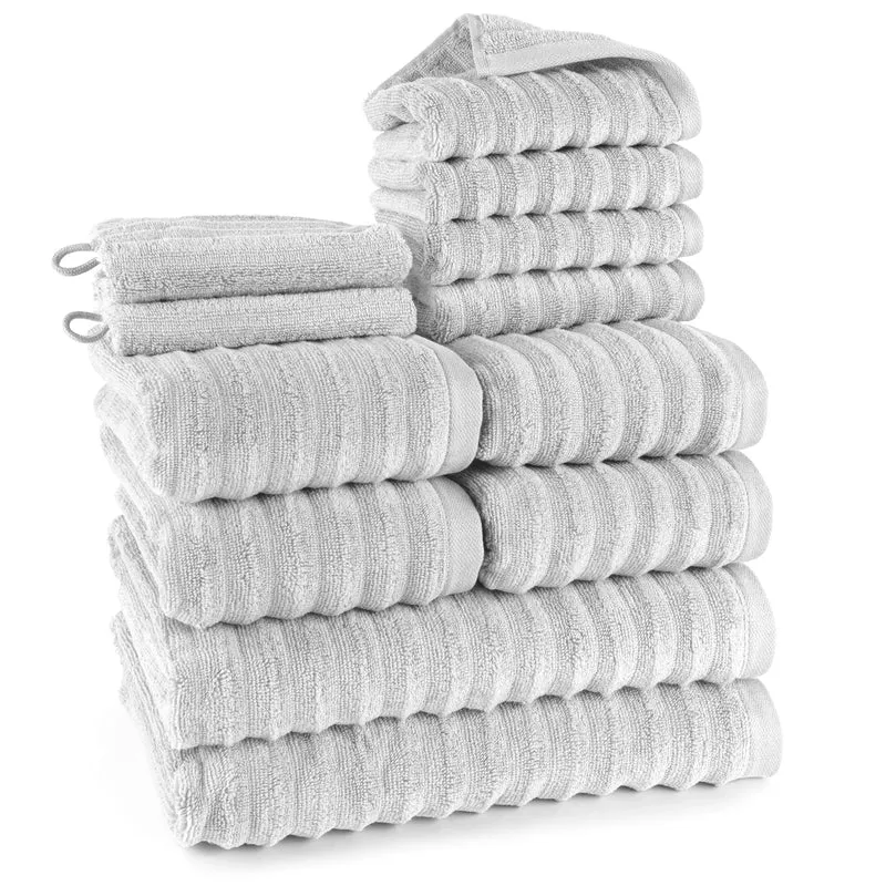 Handtuch Sets "Waves" - Hellgrau - 2x16x21 + 4x30x50 + 4x50x100 + 2x70x140 cm