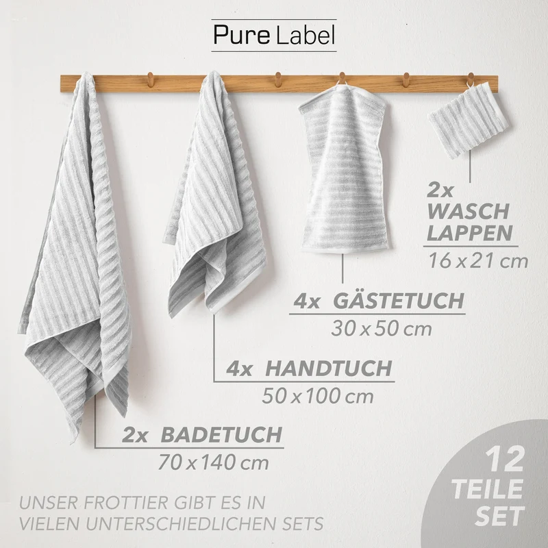 Handtuch Sets "Waves" - Hellgrau - 2x16x21 + 4x30x50 + 4x50x100 + 2x70x140 cm