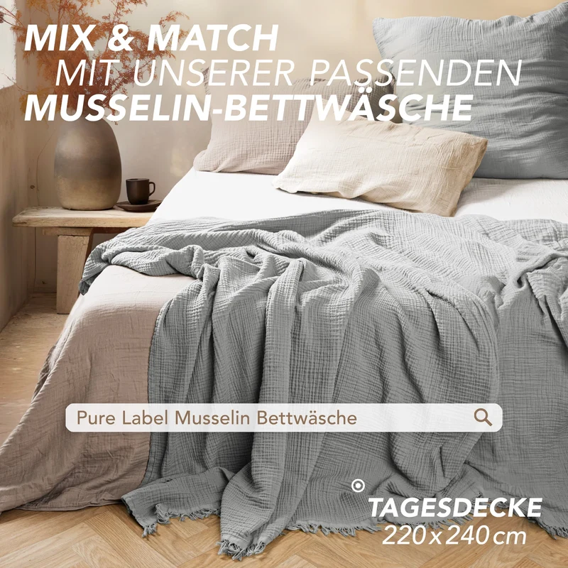 Musselin Decke - Grau - 130x170cm