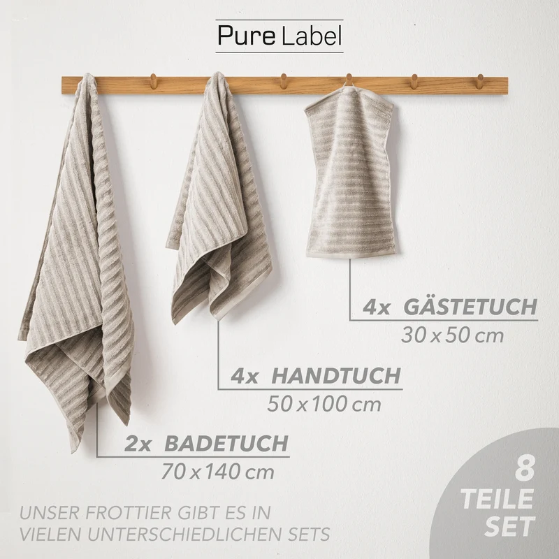 Handtuch Sets "Waves" - Taupe - 2x30x50 + 4x50x100 + 2x70x140 cm