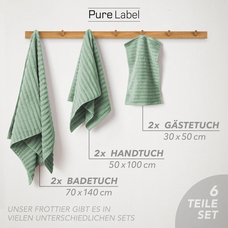 Handtuch Sets "Waves" - Salbeigrün - 2x30x50 + 2x50x100 + 2x70x140 cm