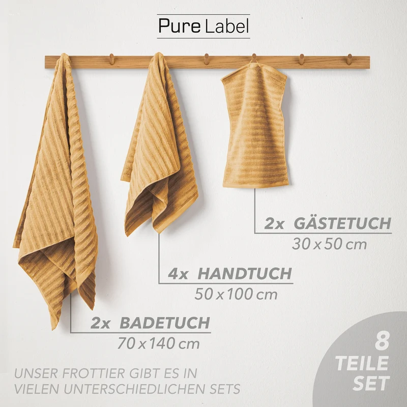 Handtuch Sets "Waves" - Safran - 2x30x50 + 4x50x100 + 2x70x140 cm