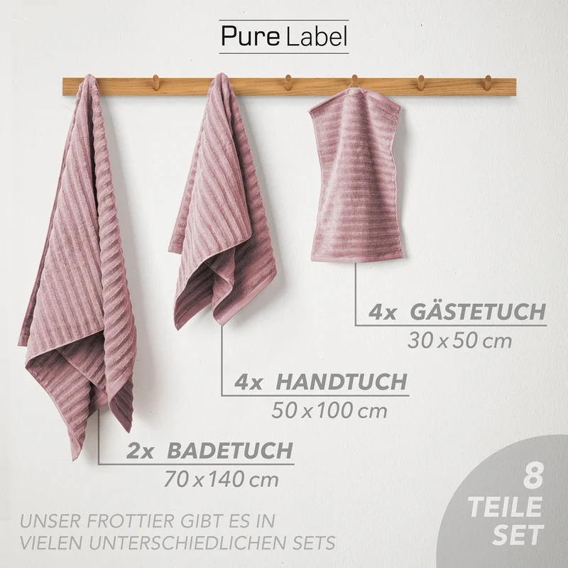 Handtuch Sets "Waves" - Mauve - 2x30x50 + 4x50x100 + 2x70x140 cm
