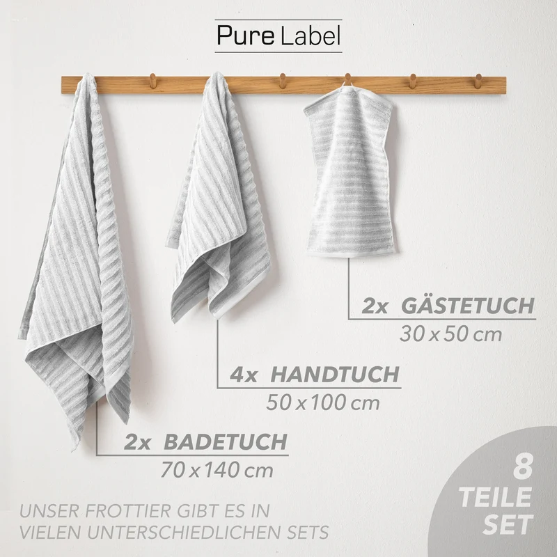 Handtuch Sets "Waves" - Hellgrau - 2x30x50 + 4x50x100 + 2x70x140 cm
