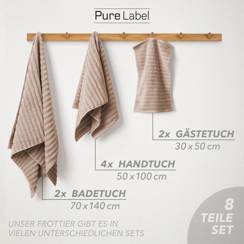 Handtuch Sets "Waves" - Hellbraun - 2x30x50 + 4x50x100 + 2x70x140 cm
