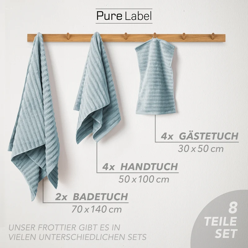Handtuch Sets "Waves" - Blaugrau - 2x30x50 + 4x50x100 + 2x70x140 cm