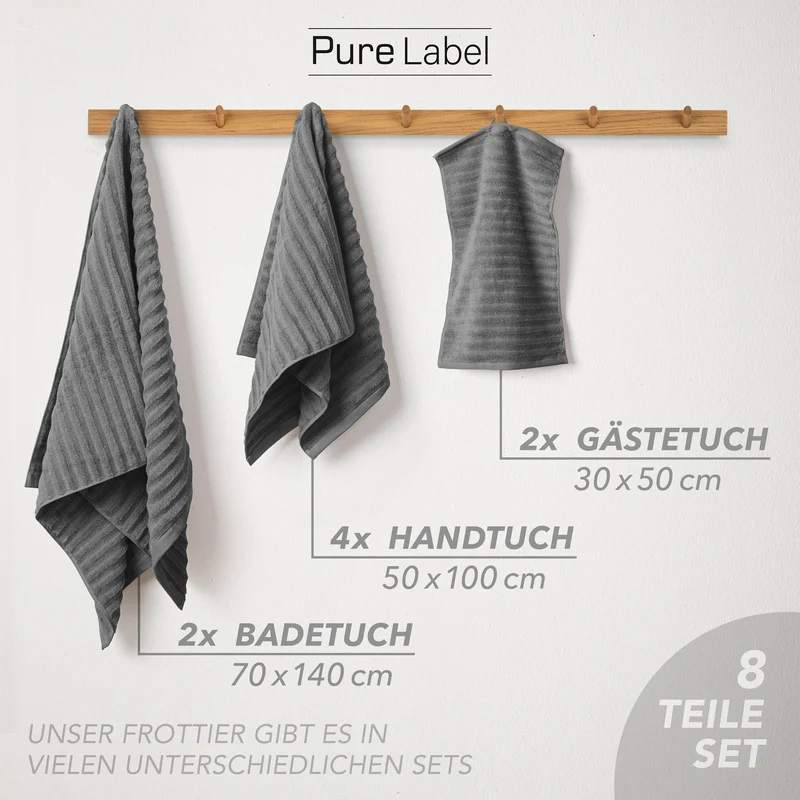 Handtuch Sets "Waves" - Anthrazit - 2x30x50 + 4x50x100 + 2x70x140 cm