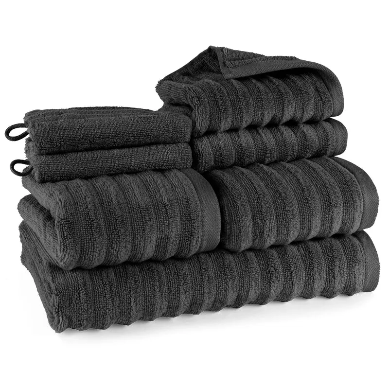 Handtuch Sets "Waves" - Schwarz - 2x16x21 + 2x30x50 + 2x50x100 + 70x140 cm