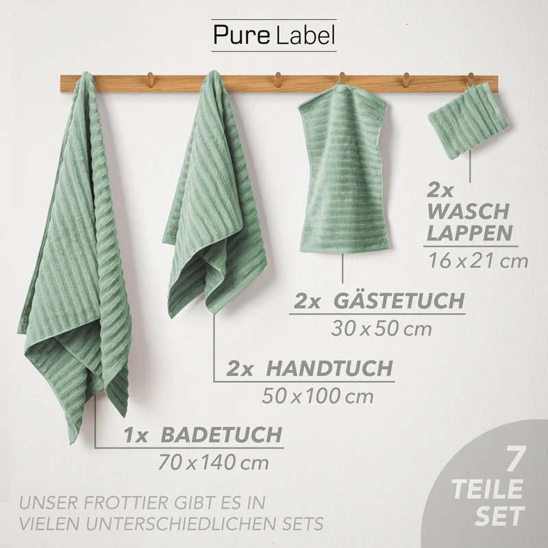 Handtuch Sets "Waves" - Salbeigrün - 2x16x21 + 2x30x50 + 2x50x100 + 70x140 cm