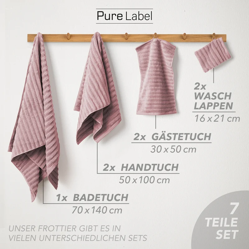 Handtuch Sets "Waves" - Mauve - 2x16x21 + 2x30x50 + 2x50x100 + 70x140 cm