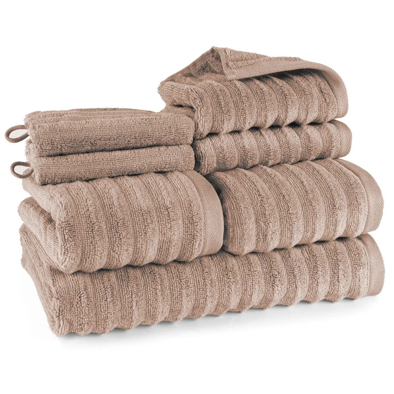 Handtuch Sets "Waves" - Hellbraun - 2x16x21 + 2x30x50 + 2x50x100 + 70x140 cm