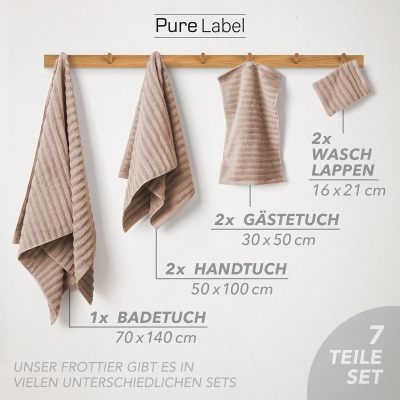 Handtuch Sets "Waves" - Hellbraun - 2x16x21 + 2x30x50 + 2x50x100 + 70x140 cm