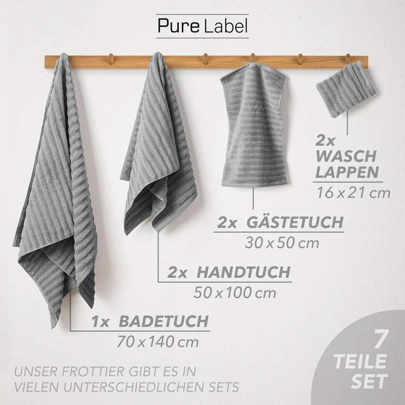 Handtuch Sets "Waves" - Dunkelgrau - 2x16x21 + 2x30x50 + 2x50x100 + 70x140 cm