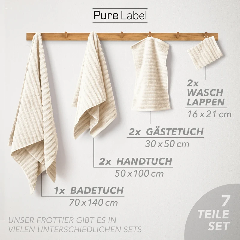 Handtuch Sets "Waves" - Creme - 2x16x21 + 2x30x50 + 2x50x100 + 70x140 cm