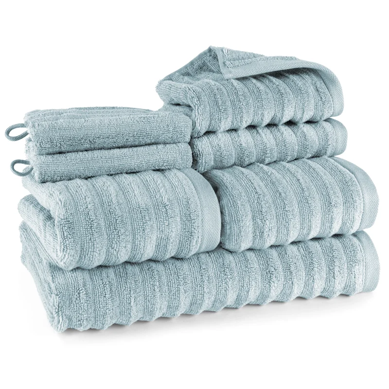 Handtuch Sets "Waves" - Blaugrau - 2x16x21 + 2x30x50 + 2x50x100 + 70x140 cm