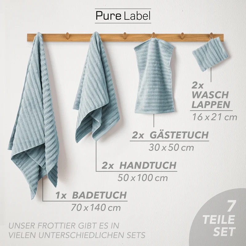 Handtuch Sets "Waves" - Blaugrau - 2x16x21 + 2x30x50 + 2x50x100 + 70x140 cm