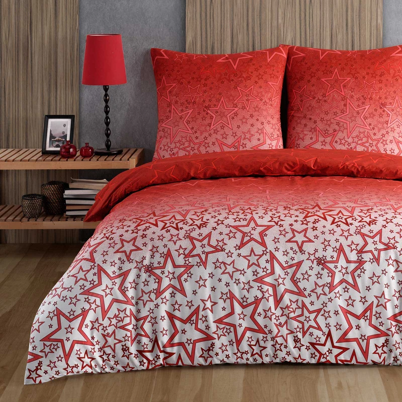 Renforcé Bettwäsche "Miracle Rot", 100% Baumwolle, Sterne, 80x80 Kissenbezug