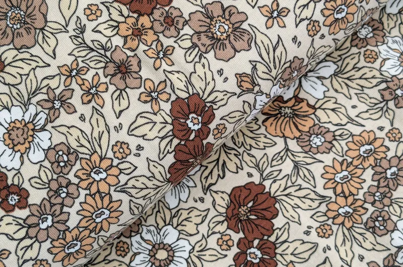 Baumwolljersey Blumen beige *Ab 50cm