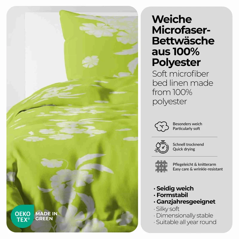 etérea Microfaser Seersucker Bettwäsche Kimi Anthrazit Grün