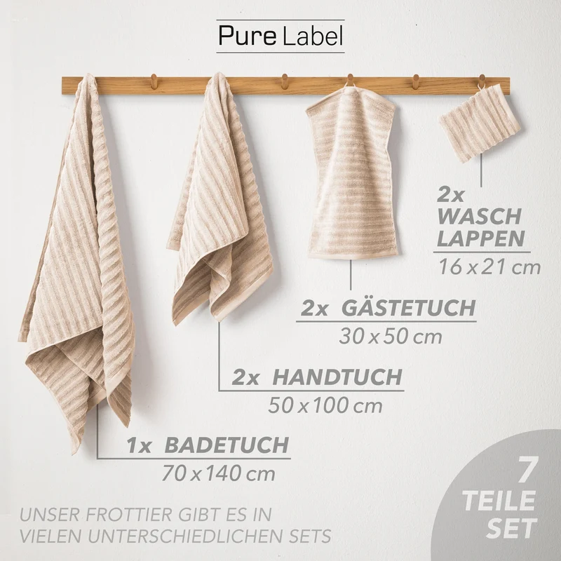 Handtuch Sets "Waves" - Beige - 2x16x21 + 2x30x50 + 2x50x100 + 70x140 cm