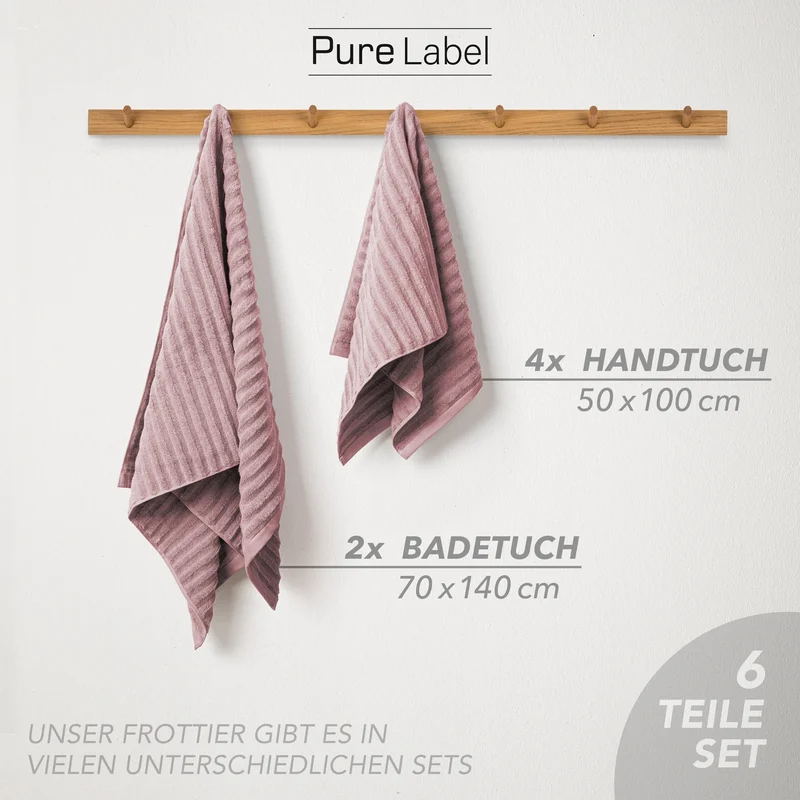 Handtuch Sets "Waves" - Mauve - 4x50x100 + 2x70x140 cm