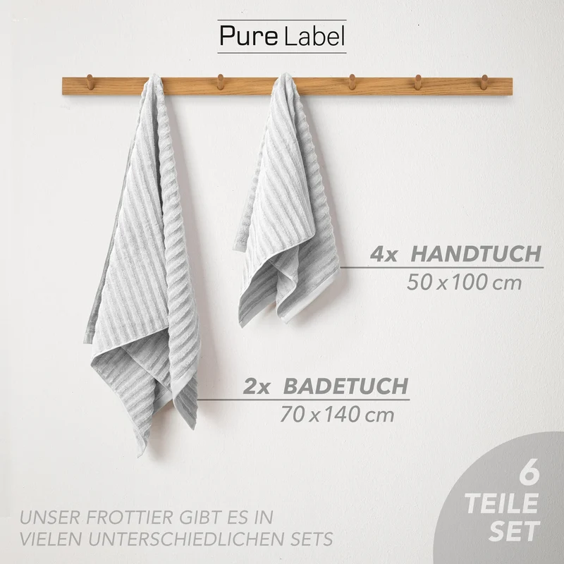 Handtuch Sets "Waves" - Hellgrau - 4x50x100 + 2x70x140 cm