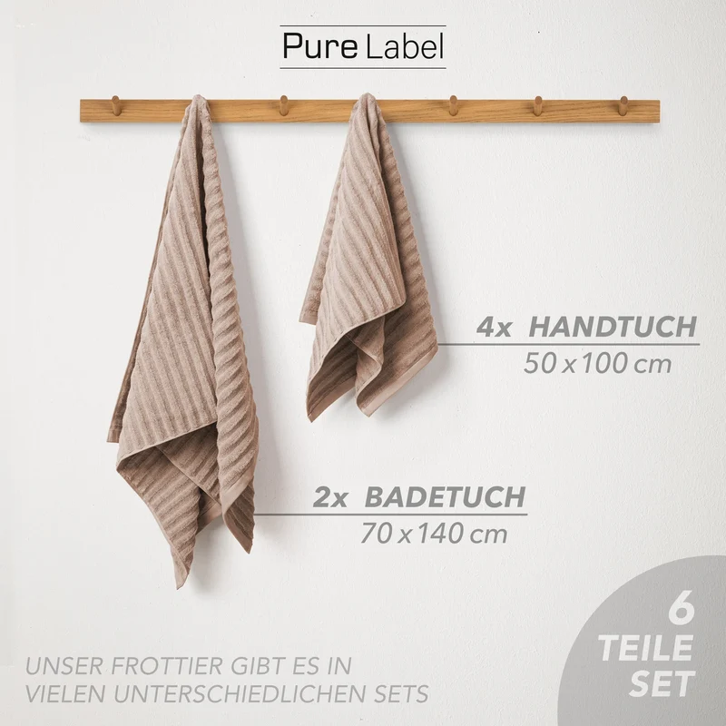 Handtuch Sets "Waves" - Hellbraun - 4x50x100 + 2x70x140 cm