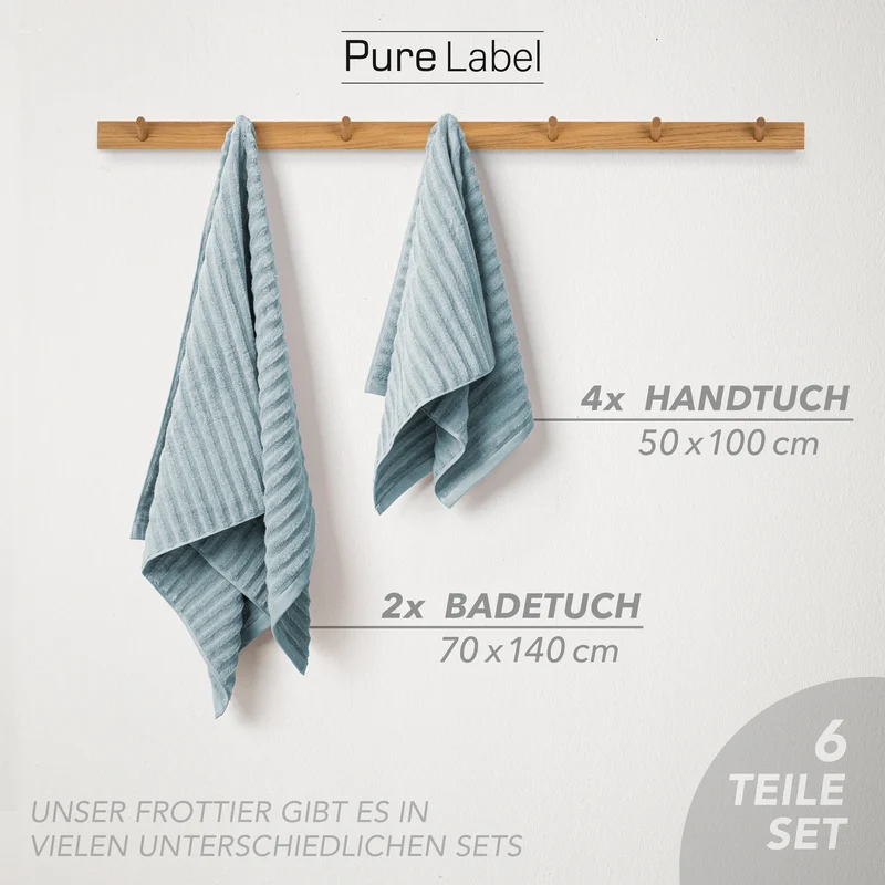 Handtuch Sets "Waves" - Blaugrau - 4x50x100 + 2x70x140 cm