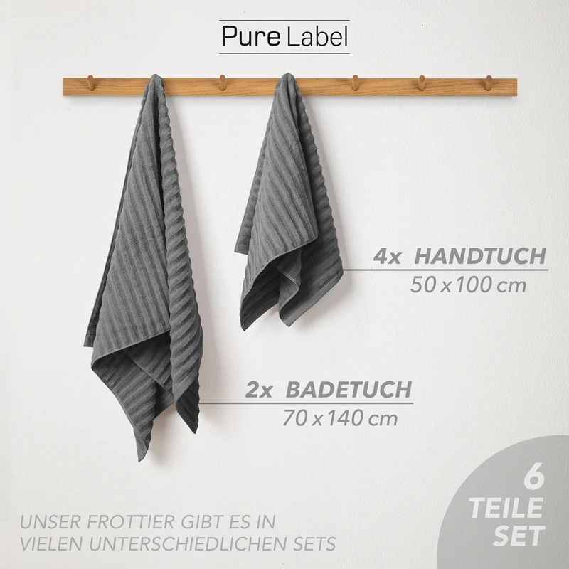 Handtuch Sets "Waves" - Anthrazit - 4x50x100 + 2x70x140 cm