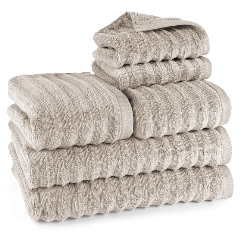 Handtuch Sets "Waves" - Taupe - 2x30x50 + 2x50x100 + 2x70x140 cm