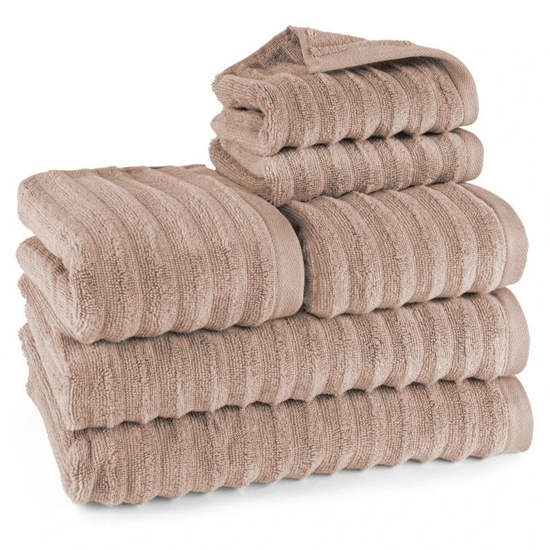 Handtuch Sets "Waves" - Hellbraun - 2x30x50 + 2x50x100 + 2x70x140 cm