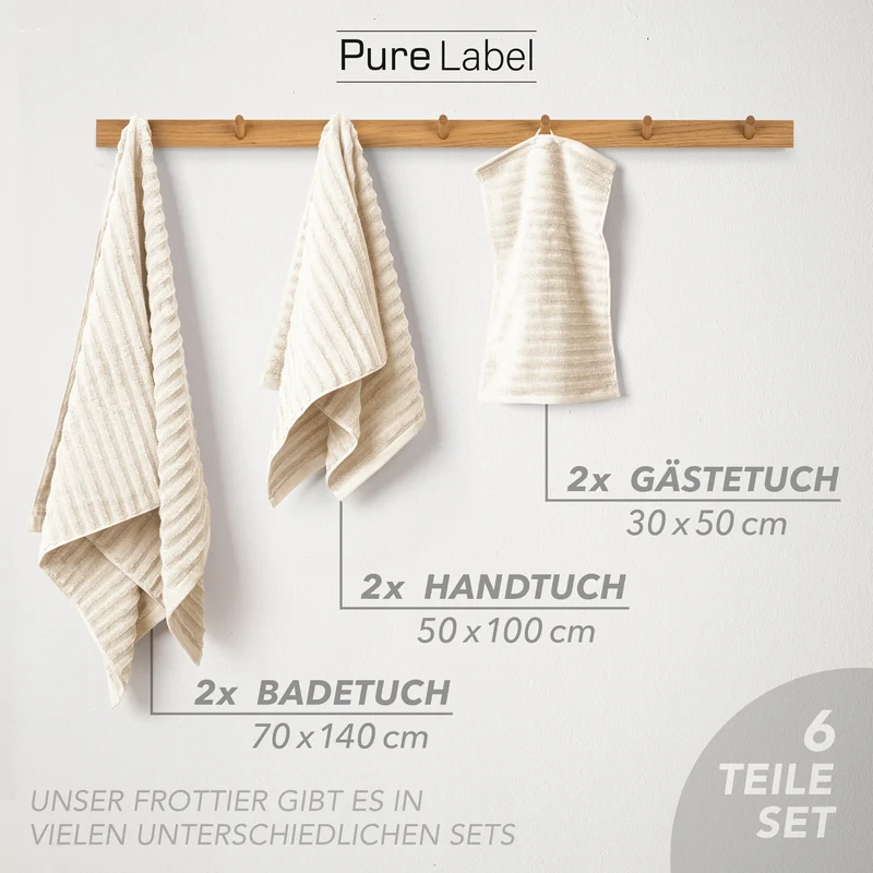 Handtuch Sets "Waves" - Creme - 2x30x50 + 2x50x100 + 2x70x140 cm