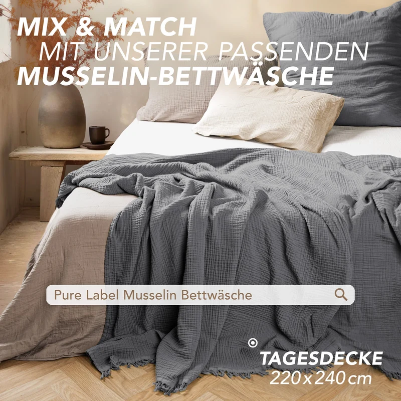 Musselin Decke - Anthrazit - 220x240cm