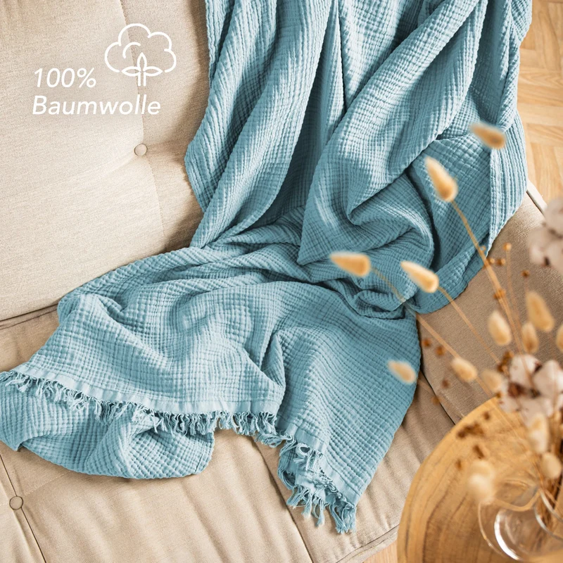 Musselin Decke - Hellblau - 2x150x200cm