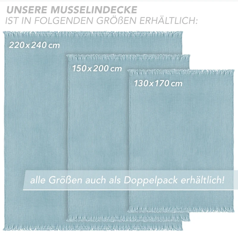 Musselin Decke - Hellblau - 2x150x200cm