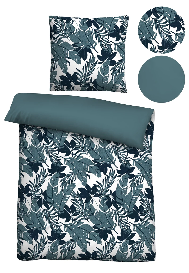 Castell Baumwoll Satin Bettwäsche Jungle – Marine (0600883)