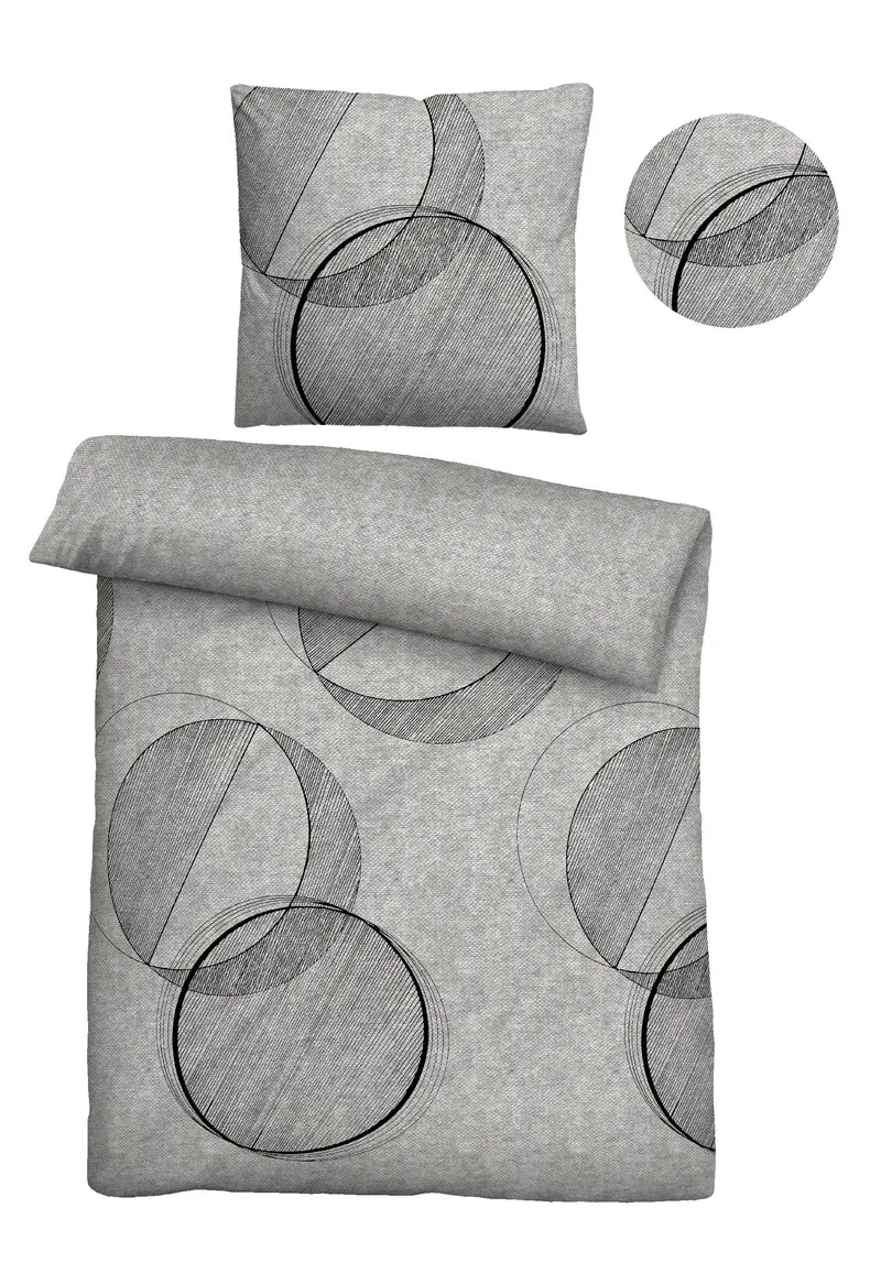 biberna Melange-Flanell Bettwäsche Kreis – Sturmgrau & Kitt (0840514)