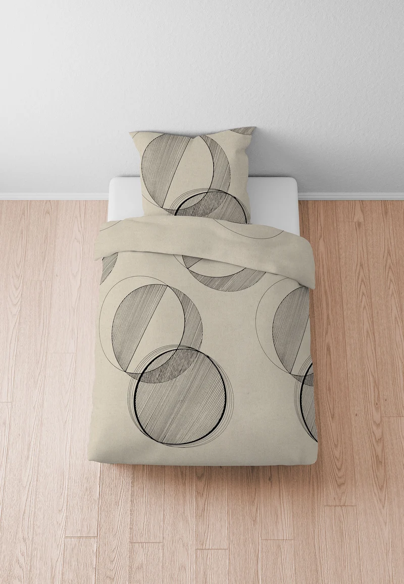 biberna Melange-Flanell Bettwäsche Kreis – Sturmgrau & Kitt (0840514)