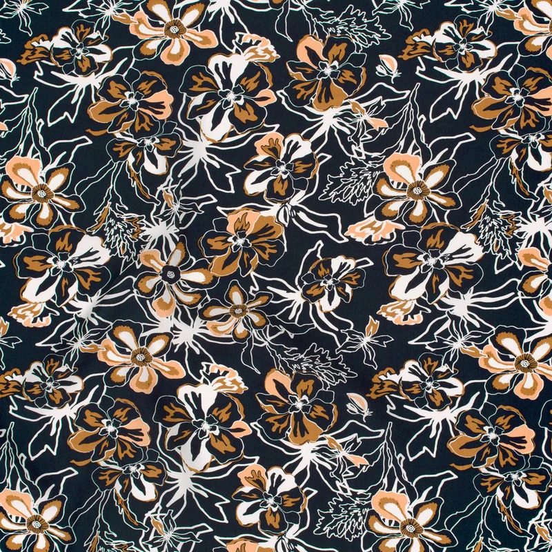 Viskose bedruckt Blumen marine *Ab 50 cm