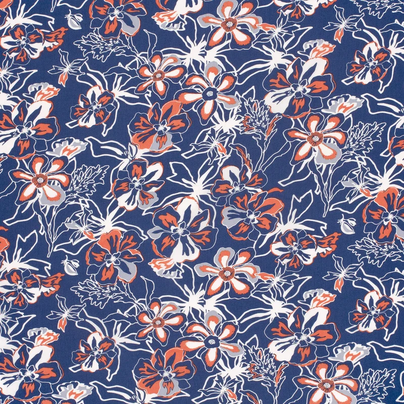 Viskose bedruckt Blumen blau *Ab 50 cm
