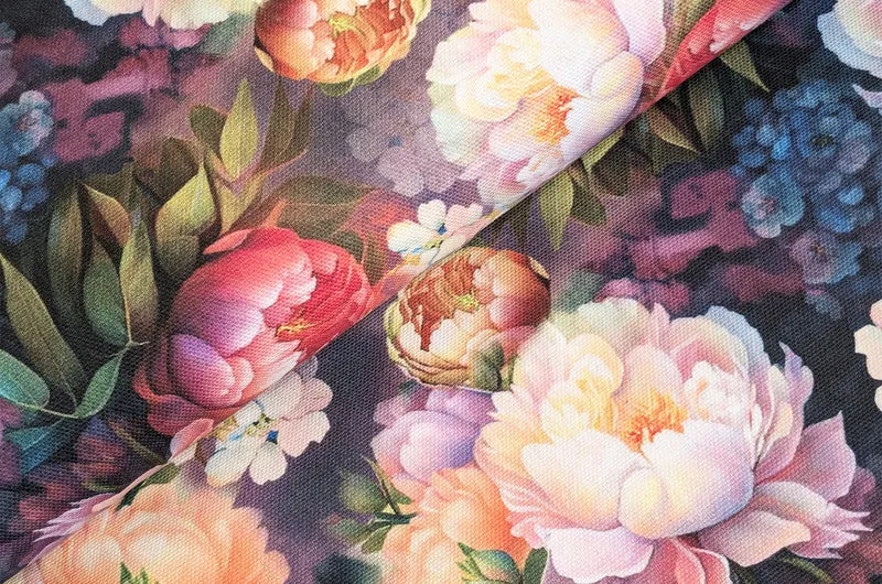 Dekostoff Halbpanama Rosen schwarz *Ab 50cm