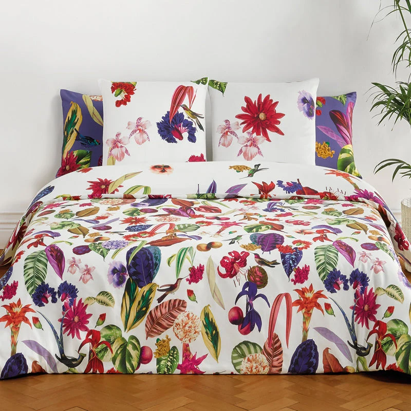 Housse de couette + taie(s) d'oreiller satin de coton - Jardin floral