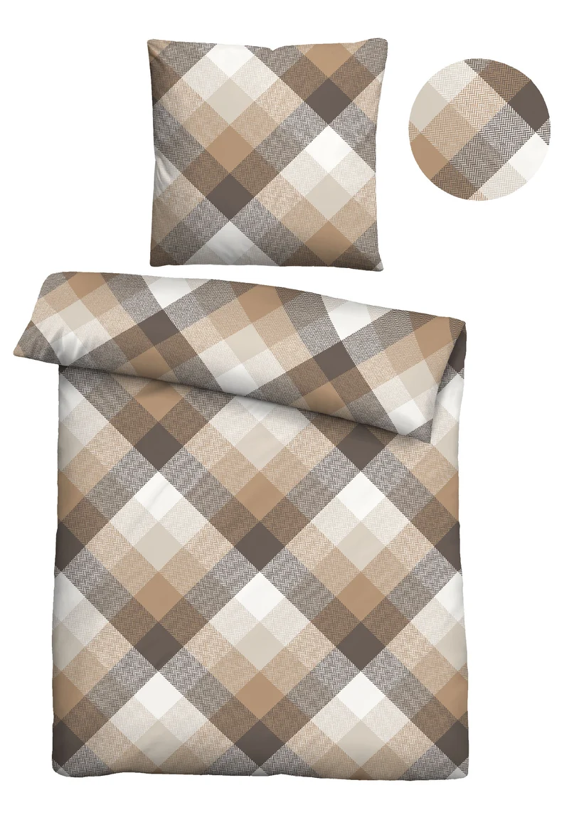 Castell Baumwoll Satin Bettwäsche Check – Chocolate (0060473)